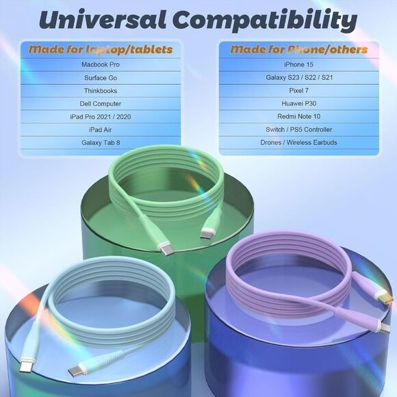 3 Pack 6 FT Type C Fast Charging Cable 60W USB C Charger Cable USB C - Picture 2 of 7